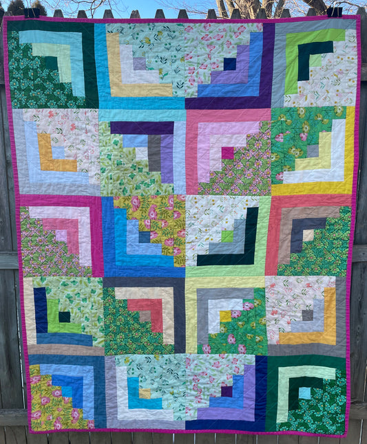 Log Cabin Quilt in Flower Garden